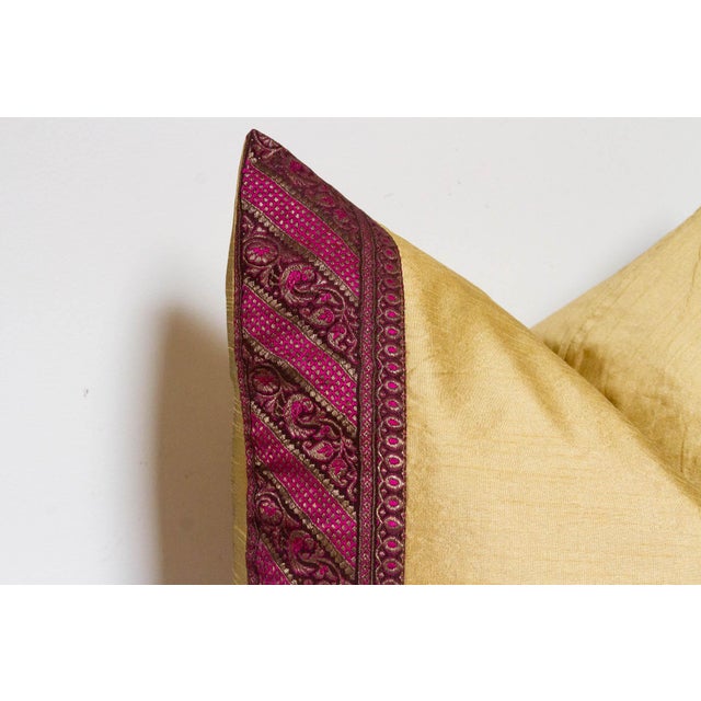 Indian Old Gold Festive Silk Euro Pillow Cover For Sale - Image 3 of 7