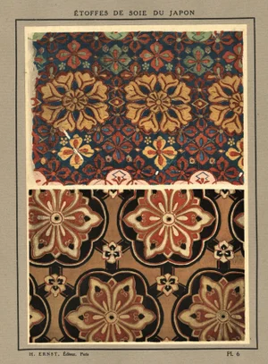 1924 Japanese Silk Textile Design Lithograph