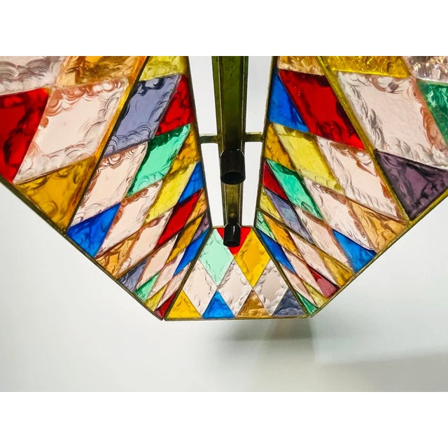 Wrought Iron & Hammered Glass Chandelier by Longobard, Italy, 1970s For Sale - Image 9 of 13