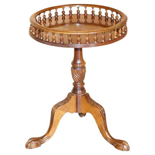 Regency Style Flamed Hardwood Gallery Rail Side Table with Claw & Ball Feet For Sale
