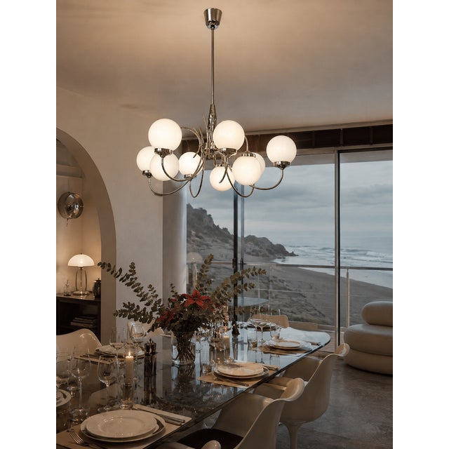 Space Age Chrome and Opaline Glass Chandelier, 1970s For Sale - Image 9 of 10