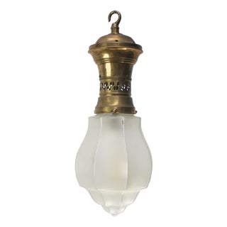French Art Deco Etched Glass and Gilt Brass Pendant Lamp, 1920s For Sale