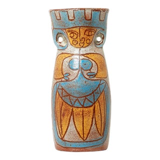 Mid Century Large French Accolay Ceramic Totem Vase 1950s For Sale