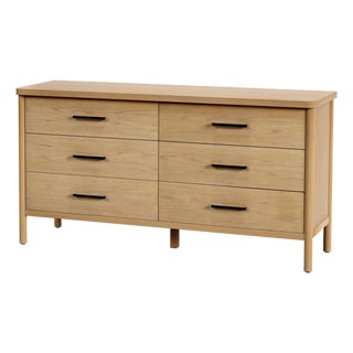 Lennon 60 in. W Rectangular Wood 6 Drawer Rounded Leg Dresser, Light Natural Wood For Sale