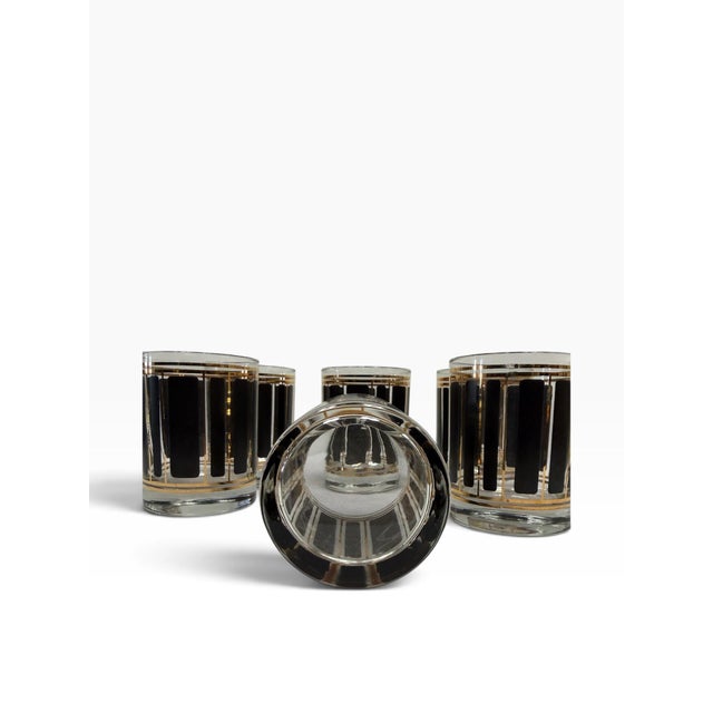 Mid 20th Century Mid 20th Century Mid-Century Modern Culver "ServeMates" 22k Gold & Black Block Rocks Glasses - Set of 6 For Sale - Image 5 of 6