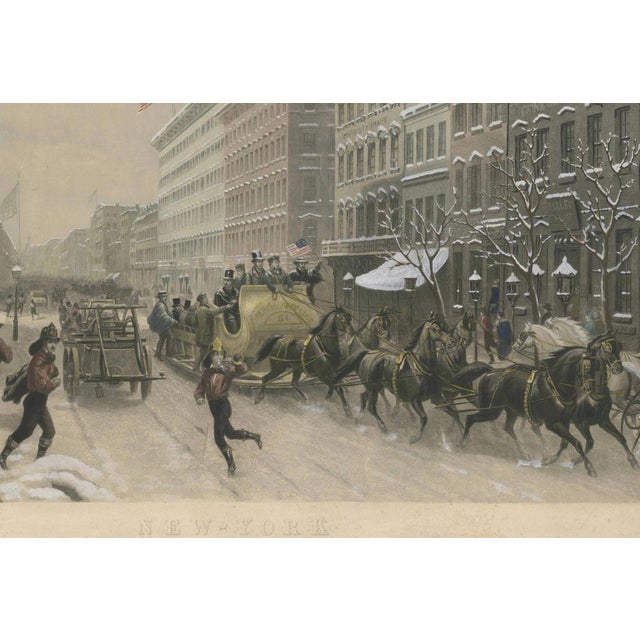 After Hippolyte Victor Sebron, Winter Scene on Broadway, New York, Hand-Colored Aquatint, 1857 For Sale - Image 6 of 7