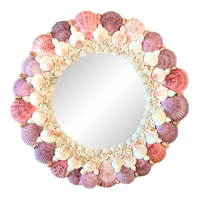Vintage Boho Shell Encrusted Mirror For Sale