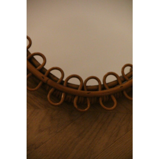 Mid-Century Modern Vintage Oval Honey Rattan and Bamboo Wall Mirror, Italy, 1960s For Sale - Image 3 of 14