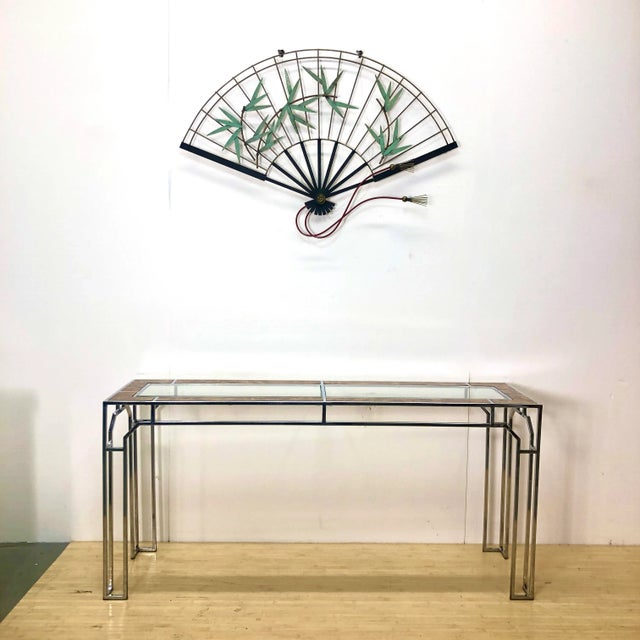 Wood Burlwood & Chrome Console Table Attr Milo Baughman For Sale - Image 7 of 11