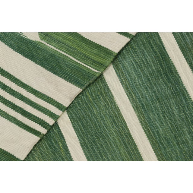 Textile Rug & Kilim’s Contemporary Dhurrie Rug in Green and Off-White Stripes For Sale - Image 7 of 7