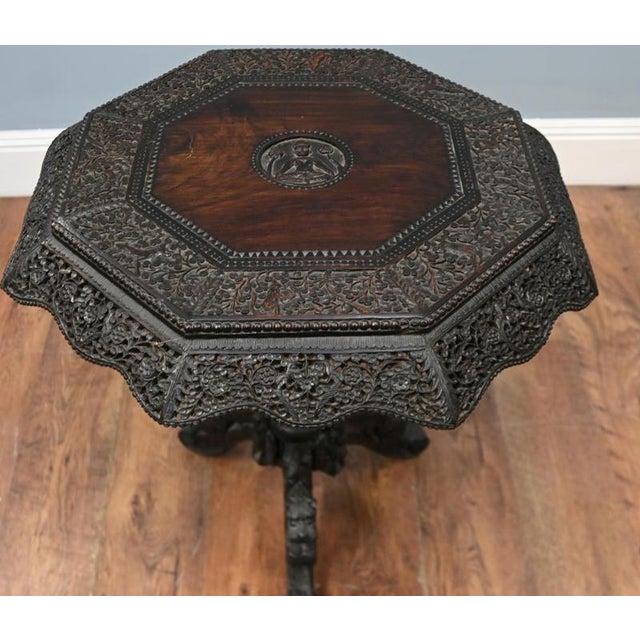 Carved Burmese Side Table Harwood Mayanmar Burma Colonial Furniture For Sale - Image 5 of 10