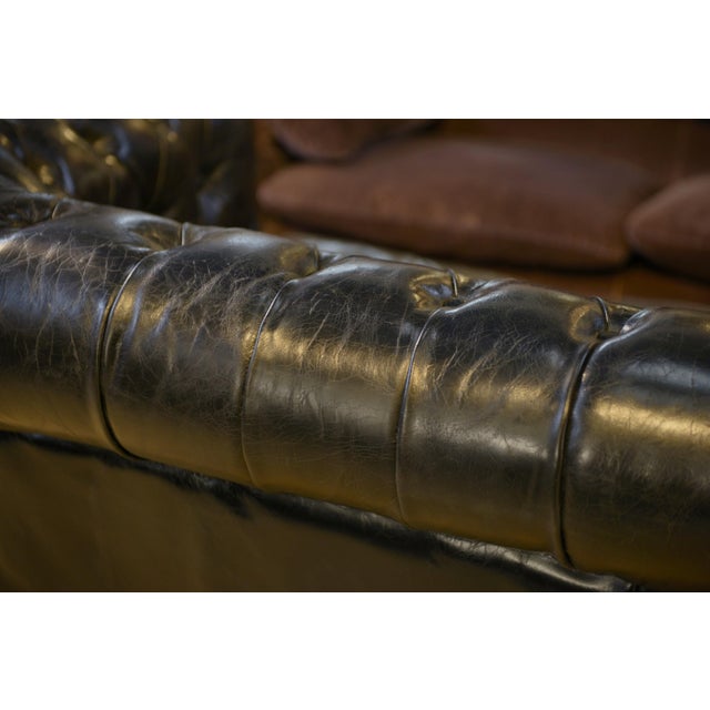 Industrial 3-Seater Chesterfield Sofa in Black Leather, 1990s For Sale - Image 3 of 14