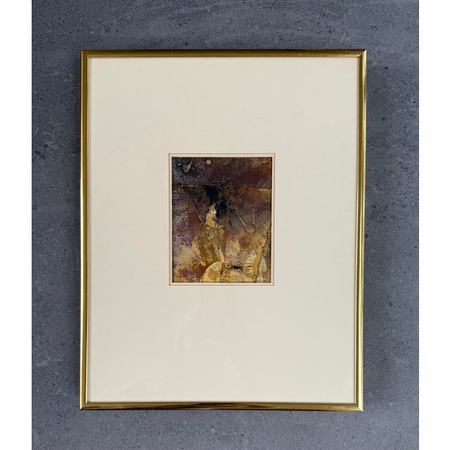 Vintage framed mixed media painting collage by Suzanne Sandifer, a Texas artist. Framed in a brushed gold frame and double...