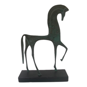 Mid 20th Century Bronze Etruscan Horse Sculpture on Slate Base