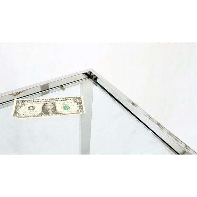 Mid-Century Modern Polished Stainless Steel Glass Top Travertine Bottom Rectangle Console Table For Sale - Image 3 of 12