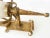 Pair of early to mid century wrought iron wall sconces. Cast and wrought iron with gilt finish and frosted glass shades....