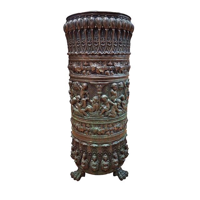 Antique Brass Repoussé Umbrella Stand For Sale - Image 4 of 17