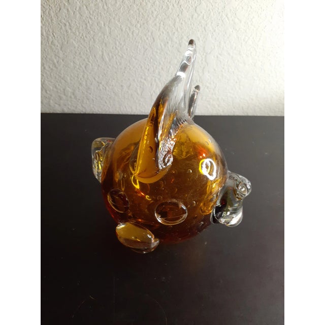 Glass 1980s Canary Yellow Hand Blown Puffer Fish Sculpture For Sale - Image 7 of 10
