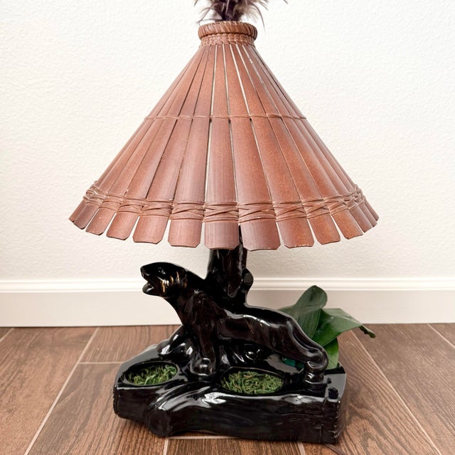 Mid Century Kitsch Black Panther Ceramic Planter / Lamp Vintage Retro Tiki Style Approx 20” tall & 12” wide. Minimal age /...