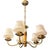 1960s Brass and Wood Midcentury Modern 5-Light Chandelier With Fluted Frosted-Glass Shades For Sale