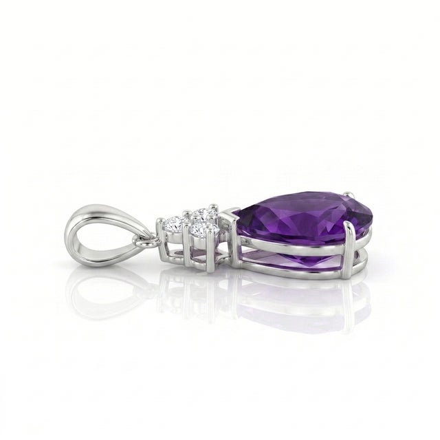 Beautiful Amethyst Teardrop Pendant With Cubic Zirconia in 925 Sterling Silver For Sale - Image 6 of 7