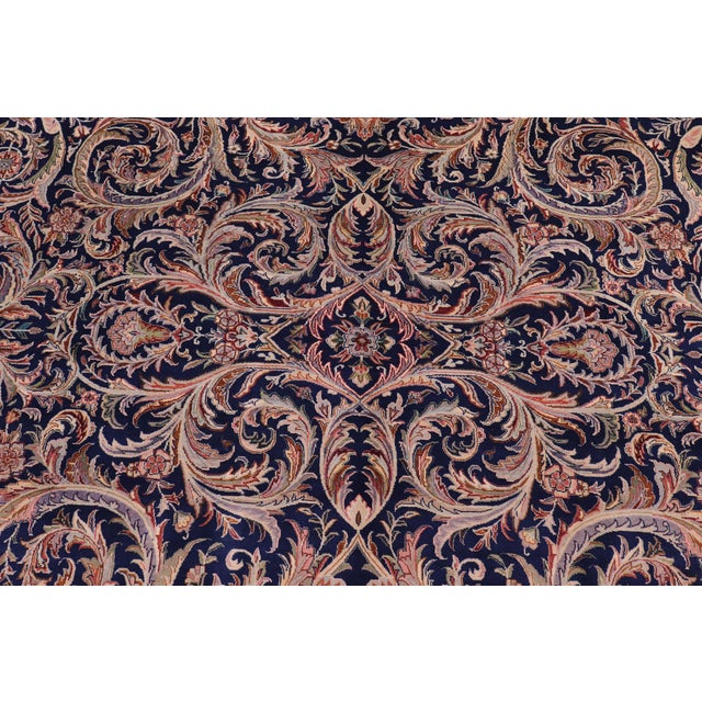 Art Nouveau Organic Savonnerie Pak-Persian Blue/Blue Wool Rug - 8'11'' X 12'5'' For Sale - Image 4 of 9