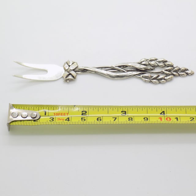 Vintage Italian Handmade Genuine Silver .800 Wheat Ears and Ribbon Decorated Cocktail Fork For Sale - Image 10 of 10