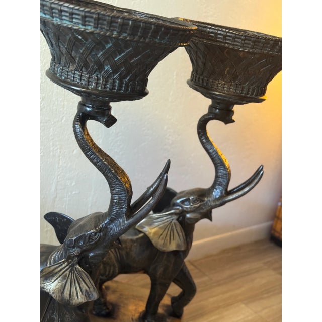 Vintage Mid-Century Solid Bronze Elephant Pedestal Tables – Pair For Sale - Image 11 of 13