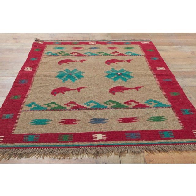 Textile Late 20th Century Vintage Persian Shiraz Kilim Rug, 03'04 X 04'09. For Sale - Image 7 of 9