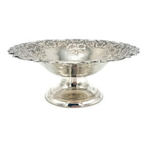 Vintage Silverplate Floral Repoussé Pedestal Candy/ Nut Bowl – Traditional / Hollywood Regency