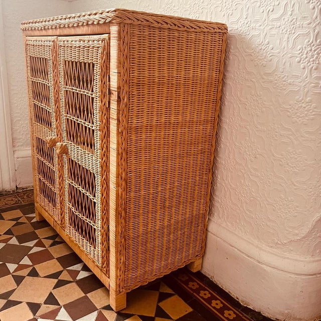 2 door Wicker Cupboard with 1 inner shelf with wicker handles Dimensions 70cm length 38cm depth 82 cm height
