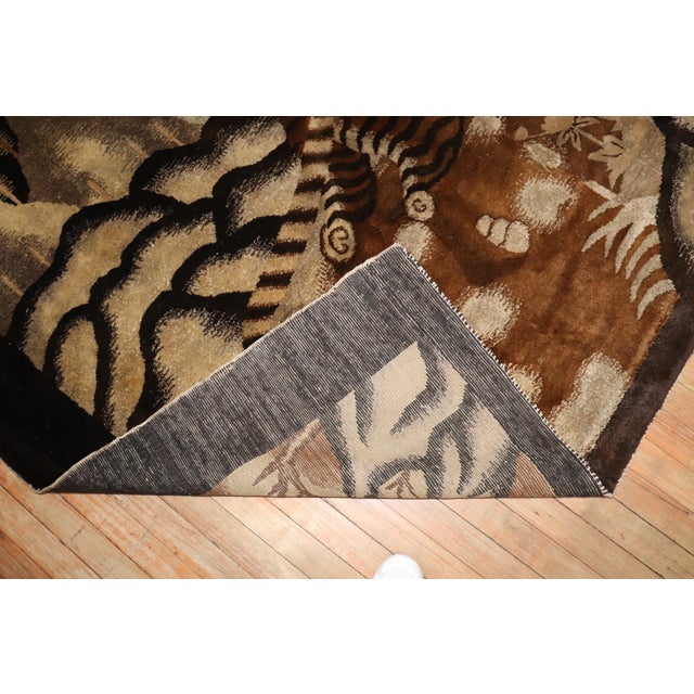 Early 20th Century Antique Zabihi Collection Chinese Tiger Pictorial Large Square Rug - 7'3" x 8'1" For Sale - Image 5 of 12