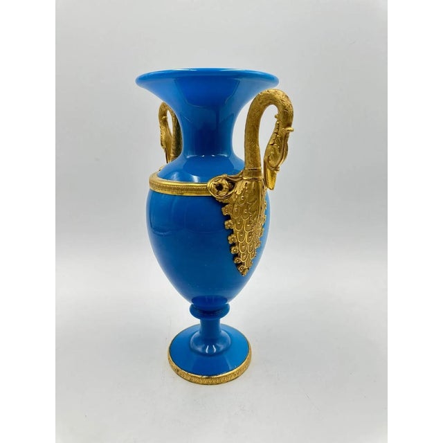 Charles X Two-Handled Vase in Opaline and Gilded Bronze For Sale - Image 10 of 13