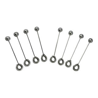 Vintage French Stainless Cocktail Swizzle Sticks - Set of 8 For Sale