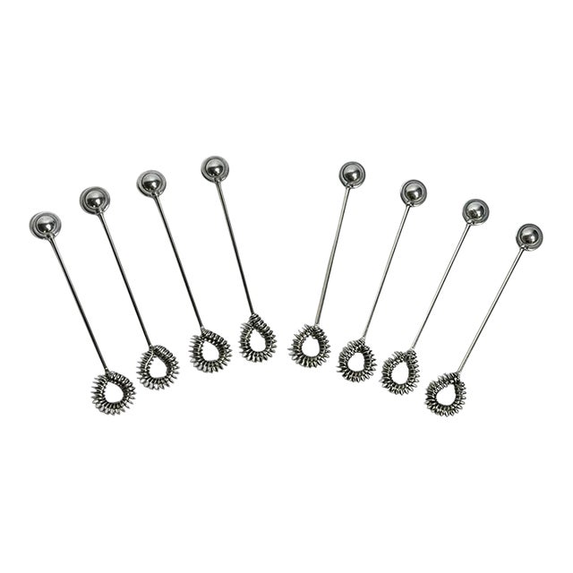 Vintage French Stainless Cocktail Swizzle Sticks - Set of 8 For Sale