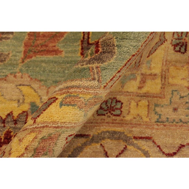 Shabby Chic 1990s Shabby Chic Kafkaz Lt. Green/Tan Wool Rug -10'0 X 14'2 For Sale - Image 3 of 8