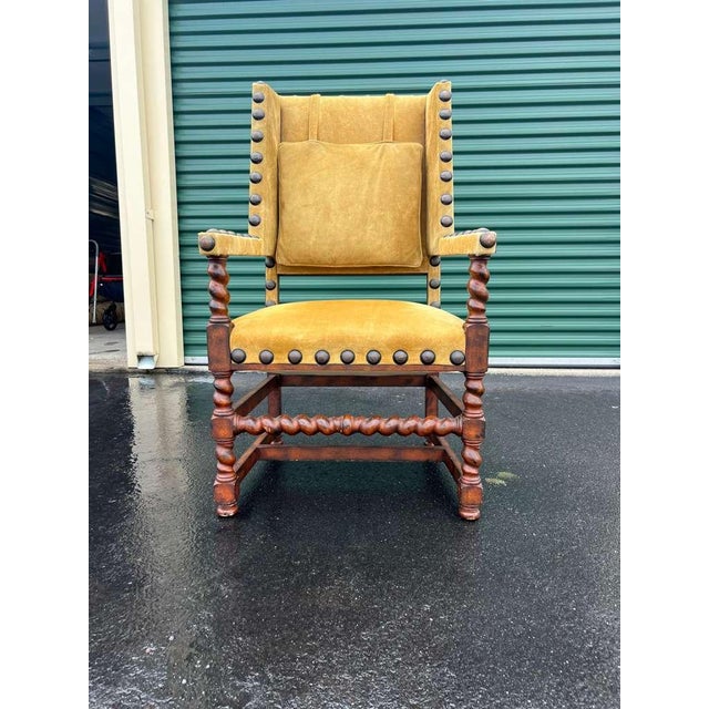 Textile Spanish Revival Studded Armchair For Sale - Image 7 of 7