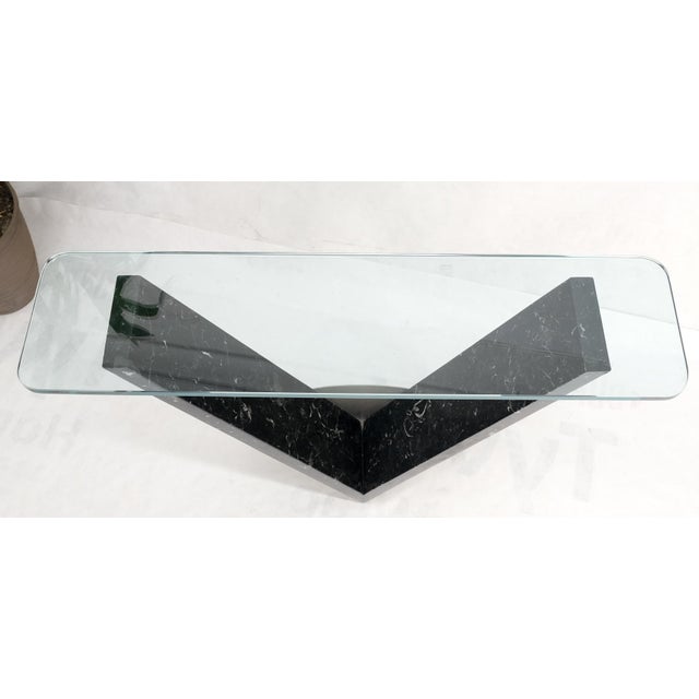 Late 20th Century Late 20th Century V Shape Marble Base Thick Glass Top Modern Custom Design Console Table For Sale - Image 5 of 12
