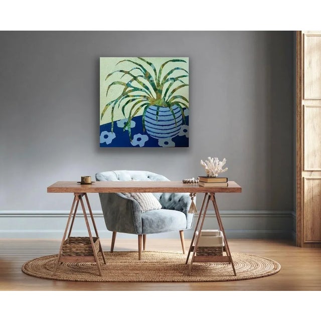 Spider Plant With Floral Tablecloth For Sale - Image 9 of 10