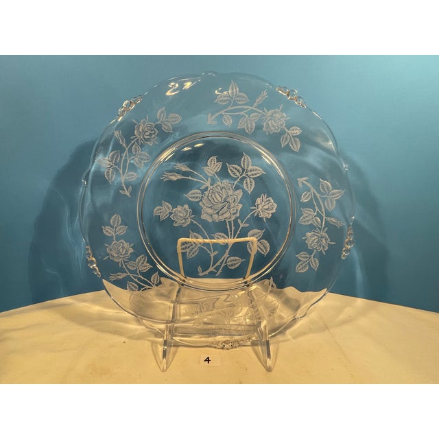 Vintage Heisey #1519 Waverly Rose Etch Dinner Plates- Set of 4 For Sale - Image 4 of 8