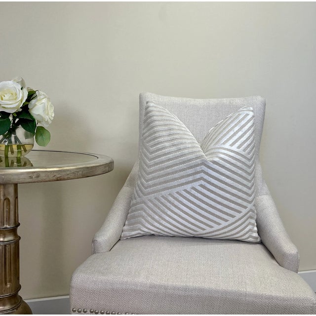 Not Yet Made - Made To Order Cream Beige Alternative Stripe Velvet Throw Pillow With Feather Down Insert For Sale - Image 5 of 5