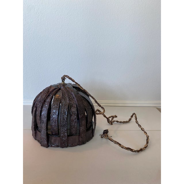 1970s 1970s Handcrafted Brutalist Ceramic Pendant Light With Leather Cord For Sale - Image 5 of 12