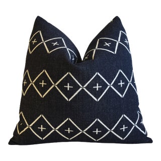 Dark Navy Blue & White Cashmere-Wool Nautical Coastal Feather/Down Pillow 21" Square For Sale