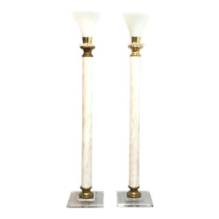 Lucite & Brass Torchiere Floor Lamps - a Pair For Sale
