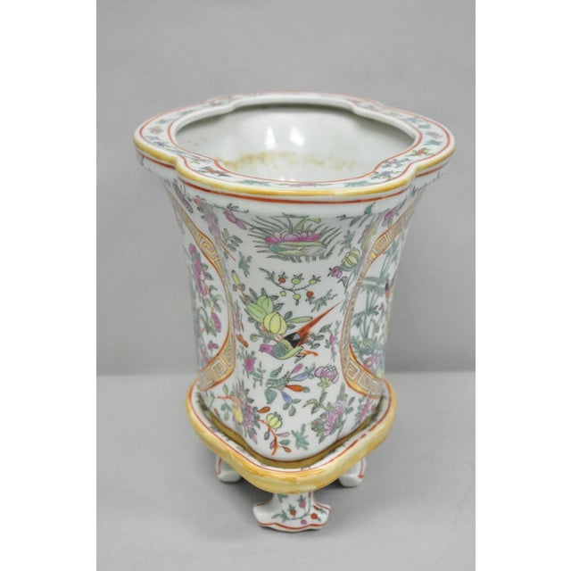 Vintage Chinese Export Porcelain Bird Painted Cachepot Flower Pot Vase For Sale - Image 4 of 16
