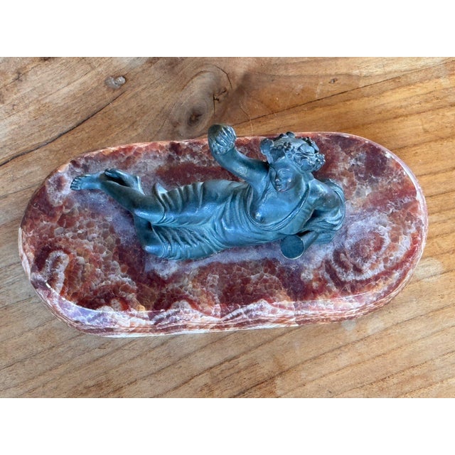 French 19th Century French Bronze Reclining Figure With Grapes on Banded Stone Base For Sale - Image 3 of 7