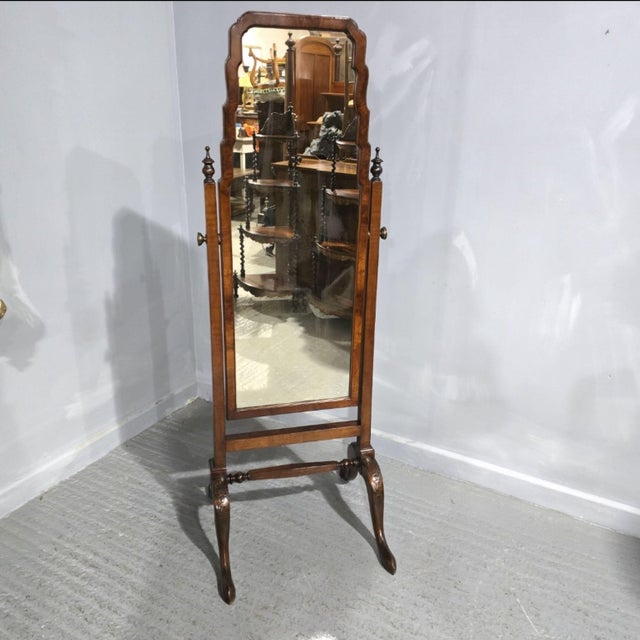 Vintage Burr Walnut Cheval Mirror, 1920 For Sale - Image 9 of 9