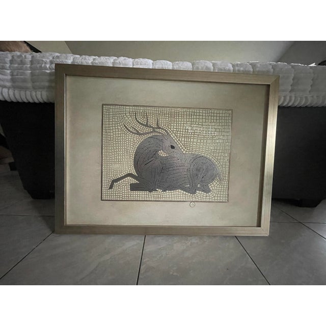 Mid-Century Modern Vintage Framed Mosaic-Style Antelope Artwork For Sale - Image 3 of 7