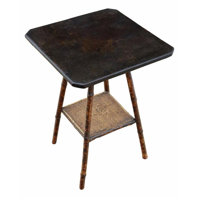 Antique Bamboo and Leather Side Table from Liberty & Co., 1910 For Sale - Image 3 of 8