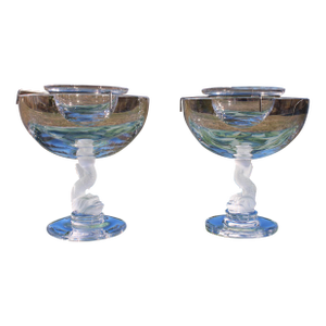 French Cristallerie De Portieux Crystal Caviar Dishes—A Pair